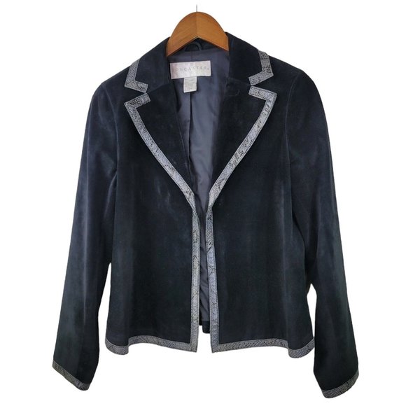 Vintage Doncaster Size 8 Suede Leather Jacket Coat Blazer top black Snake Trim - Picture 1 of 6